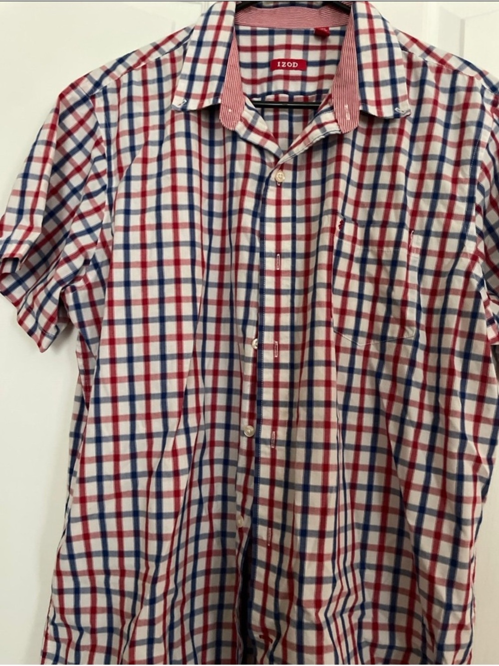Izod Red, Blue & White Plaid Short-Sleeve Button-Down Shirt